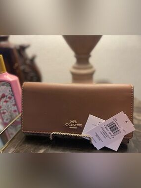Coach Tan Leather Wallet with Gold Logo